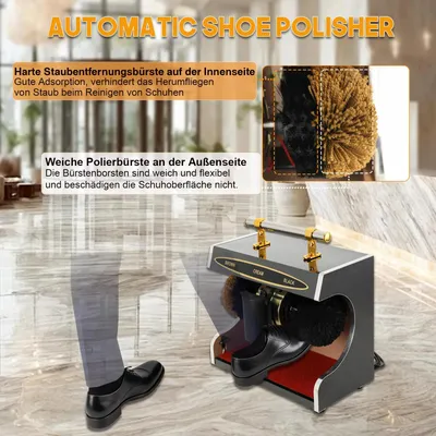 Produktbild von Automatische Schuhputzmaschine - Schuhpolierer - 60 W - 2 Plüschbürsten - Für helle und dunkle Schuhe - Induktionsstart - 1200 U/min - Schuhcremespender