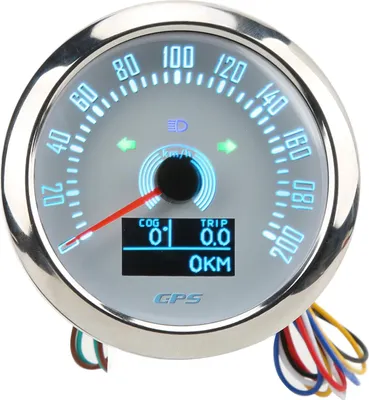 Obrázek produktu pro 85 mm GPS tachometr s ukazatelem, 0-200 km/h, nastavitelný, 7 barev s podsvícením pro auto, karavan, loď, bílý