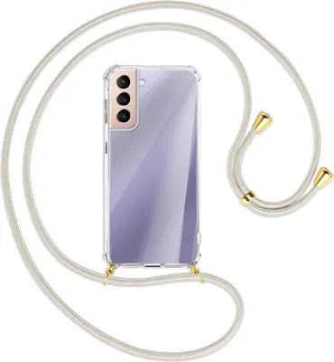 Produktbild von Handykette Backcover-Schutzhülle mit Band (Metall goldfarben) für Samsung Galaxy S21 5G - broken white