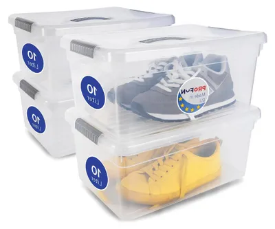 Produktbild von Aufbewahrungsbehälter mit Deckel 10 L – Große Kunststoffbox mit Deckel – Stapelbare Kisten – Set mit 4 Aufbewahrungsboxen