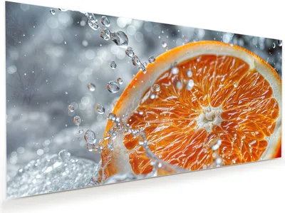 Produktbild von Glasbild 120x60cm in XXL für Wohnzimmer, Schlafzimmer Motiv Orangenscheibe Spritz