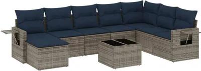 Produktbild von vidaXL 9-teiliges Gartensofa-Set mit Kissen, grau, Polyrattan