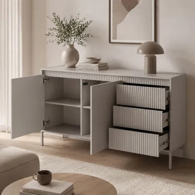 Immagine prodotto di Hatomo - Credenza, 154x40x81h cm Beige, 3 Cassetti