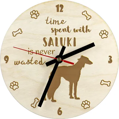 Image de Saluki - horloge avec chien, horloge en bois gravée, horloge personnalisée Art-Dog