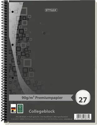 Produktbild von Stylex 43877 Collegeblock A4 Premiumpapier liniert 90g/m² weiß 4-fach gelocht 80 Blatt