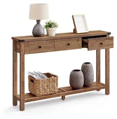 Immagine prodotto di Tavolino consolle con cassetti – Tavolino d'ingresso – Scaffale per l'ingresso – Salvaspazio – 24 x 120 x 76 cm – Marrone