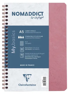 Produktbild von Clairefontaine 5x Age Bag, Spiralbuch A5, 50 Blatt kariert 90g Antikrosa 785326C