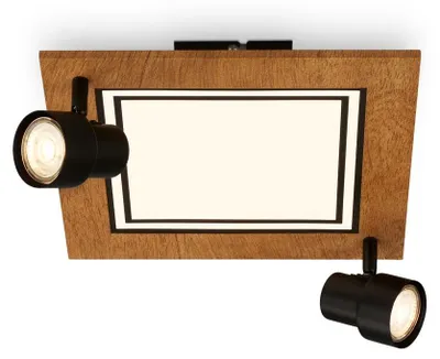 Image de Plafonnier LED, noir-couleur bois, 2xGU10+LED