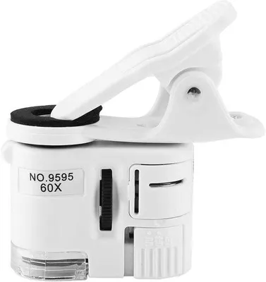 Immagine prodotto di Lente di ingrandimento 60X con luce LED UV Mini pratico microscopio con clip - Ingrandimento 60X con luce LED UV.