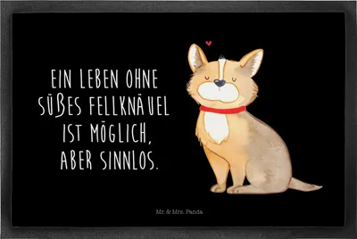 Produktbild von Mr. & Mrs. Panda Schmutzfangmatte Hund Glück 40 x 60 cm - Schwarz - Geschenk, fußmatte, Sprüche, Schmutzmatte, Spruch, Corgie, Gummi-Fußmatte, Bodenvorleger, Fussmatte