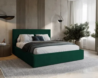 Obrázek produktu pro BESILIO Velká postel do ložnice 200x200 Zanzi - kovový rám, kontejner, ozdobné lemování - Greenery
