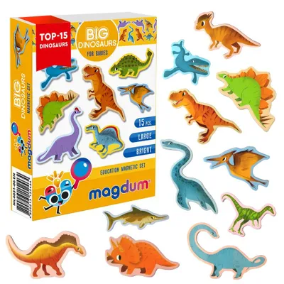 Image de Aimants pour réfrigérateur pour enfants – 15 aimants représentant des animaux, notamment des dinosaures
