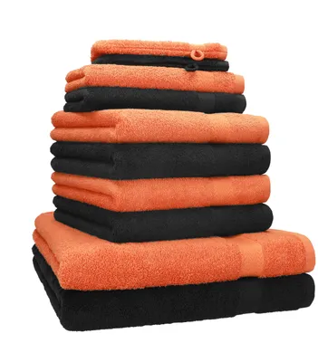 Produktbild von Betz 10-tlg. Handtuch-Set PREMIUM 2 Duschtücher 4 Handtücher 2 Gästetücher 2 Waschhandschuhe  Farbe:  orange & schwarz