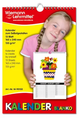 Produktbild von Blanko Wandkalender zum Selbstgestalten mit Spiralbindung 16,5 x 24 cm