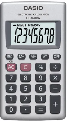 Obrázek produktu pro CASIO HL 820VA Kapesní kalkulačka, 8-mi místný displej, výpočet procent a odmocniny, nezávislá paměť, ochranný plastový kryt, bateriové napájení