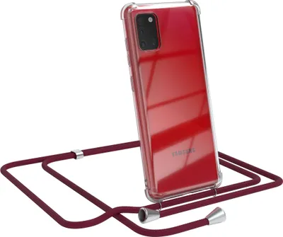 Produktbild von EAZY CASE Handykette kompatibel mit Samsung Galaxy A31, Handyhülle mit Umhängeband, Handykordel, Schutzhülle Clear, Band in Rot