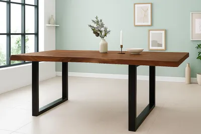 Produktbild von Esstisch Baumkante Akazie massiv 50mm Nussbaum 260 x 100 cm U-Gestell schwarz CALI