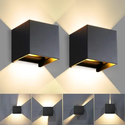 LED-Wandleuchte 12W 3000K IP65 Aluminium Schwarz 2er-Set