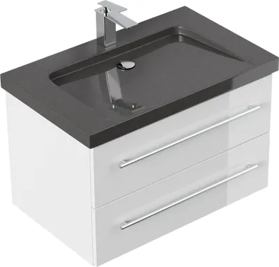 Produktbild von Badmöbel Granit India Black Damo 75 cm 1 Hahnloch SoftClose weiß hochglanz : Weiss hochglanz