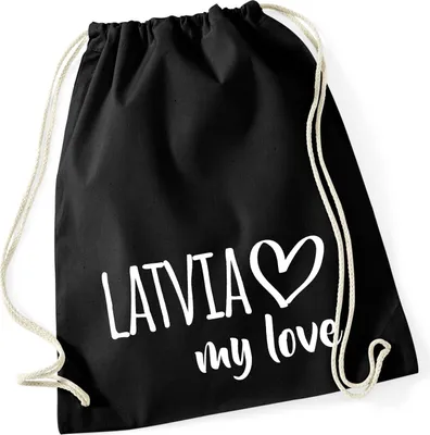 Produktbild von Huuraa Turnbeutel Latvia my love 12 Liter Black Baumwolle Rucksack Geschenkidee