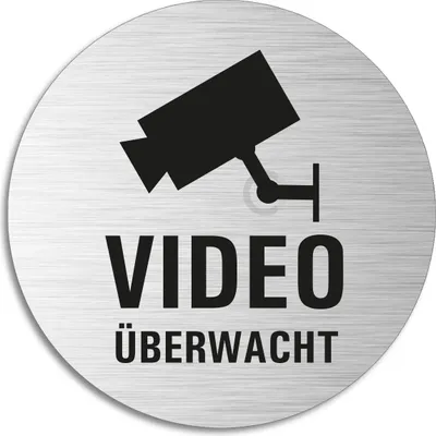 Produktbild von Schild - Video Überwacht | Türschild aus Aluminium | Edelstahloptik selbstklebend  Ø 75 mm