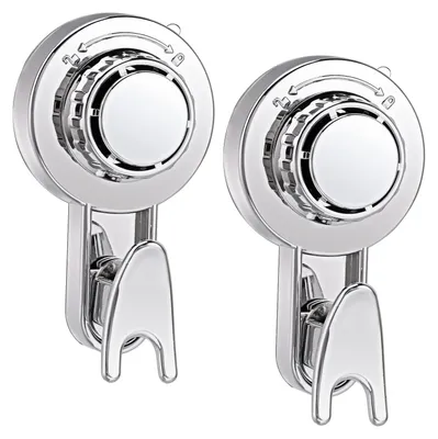 Produktbild von Set mit 2 Vakuum-Saugnapfhaken, Küchenhaken mit Saugnapf für die Wand, Handtuchhaken mit Vakuum-Saugnapf, Badezimmerhaken mit extra starkem Saugnapf (silber)