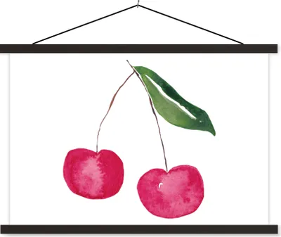 Produktbild von MuchoWow® Textilposter Kirschen - Aquarell - Weiß 60x40 cm mit schwarzem Rahmen - Hölzernes