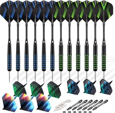 Produktbild von Professionelle Dartpfeile Set - 6 x 20g und 6 x 22g mit Aluminium-Schäften, Flights und O-Ringen
