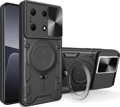 Produktbild von Handyhülle für Infinix Note 30 5G/4G Dual-Layer Stoßfest Rüstung Hülle mit Dia Kameraschutz und Kreisförmig Ring Ständer Schwarz