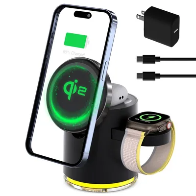 Produktbild von Faltbares Qi2 3-in-1 Ladegerät, Magnetische Halterung, iPhone 12-17, Apple Watch, AirPods