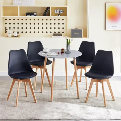 Immagine prodotto di Set da pranzo 5 pezzi: tavolo rotondo grigio con 4 sedie nere