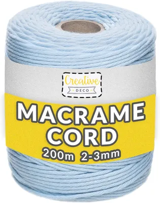 Produktbild von Creative Deco 200m Pastel-Blau Makramee-Garn Baumwoll-Polyester-Kordel Baumwoll-Schnur | 656 Fuß | 2-3 mm Dicke | Große Rolle Naturliche Starke | Perfekt für Basteln, DIY, Handwerk & Stricken