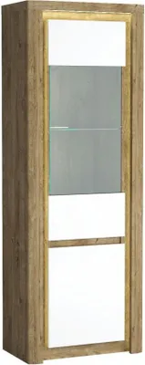 Produktbild von Bettso Vitrine Standvitrine LED-Beleuchtung 70 x 197 cm Livinio Eiche mit Weiß Glanz