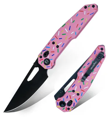 Image de Couteau pliant en acier 14C28N, manche en G10 rose, 3 méthodes d'ouverture, système de verrouillage Axis-Lock