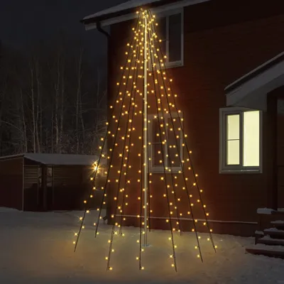 Produktbild von ECD Germany Fahnenmast Lichterkette 10 Stränge 8m mit 360 LEDs Warmweiß für Bäume inkl. 10 Heringen und 10 Kabelbindern Schwarz IP44 Außen Beleuchtung