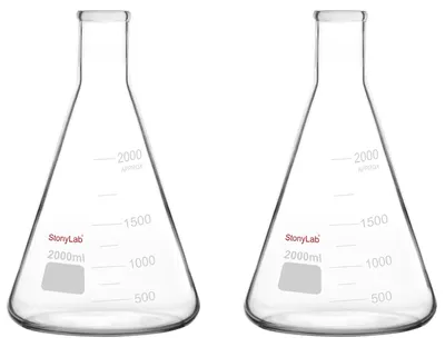 Erlenmeyerkolben 2x 2000 ml, Borosilikatglas, Laborflasche