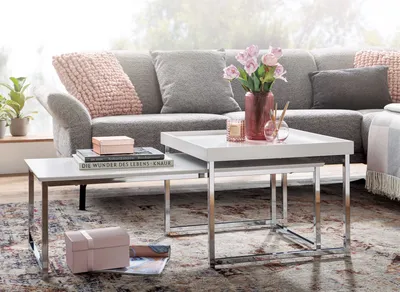 Image de Lot de 2 tables basses bois/métal carrées blanches modernes | Wohnling