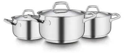Image de Ensemble de casseroles en acier inoxydable, 6 pièces, comprenant des casseroles et des couvercles