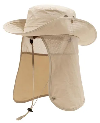 Immagine prodotto di Cappello da sole con protezione per il collo, impermeabile, con protezione UV 50, fascia traspirante che assorbe il sudore, inserti in rete, cintino regolabile sotto il mento, colore beige, taglia XL-XXL