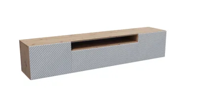 Image de Meuble TV Nicole Meuble TV Meuble TV bas 200 cm Design trois portes Salon Fonction Push-To-Open Façades fraisées Montage mural (Couleur : chêne artisan, blanc)