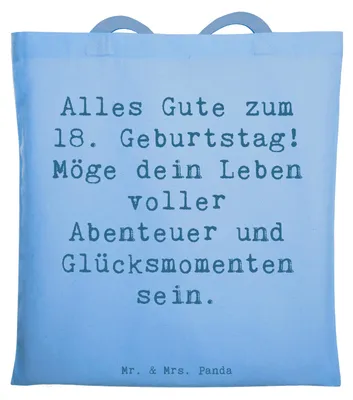 Produktbild von Mr. & Mrs. Panda Jutebeutel Spruch 18. Geburtstag - Sky Blue - Geschenk, Uni Tasche, Erwachsenwerden, unvergesslicher Tag, Tote Bag, Alter, Happy Birthday, Shopping