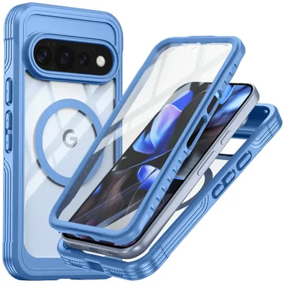 Imagen del producto de Funda para teléfono con MagSafe de 360 grados + protector de pantalla de vidrio H9, compatible con Google Pixel 11 Pro, con imán