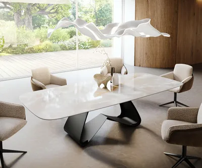Produktbild von DELIFE Esstisch Edge Boot 270x120 cm Keramik Iris FMG Onice Grigio W-Gestell Metall Schwarz