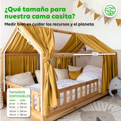 Imagen del producto de Dosel para cama casita 67x320 cm Amarillo mostaza con aplicación dorada - 2 paneles