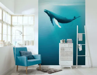 Obrázek produktu pro Komar netkaná tapeta - Artsy Humpback Whale - rozměr: 200 x 280 cm (šířka x výška) - 4 panely, dětský pokoj, tapeta