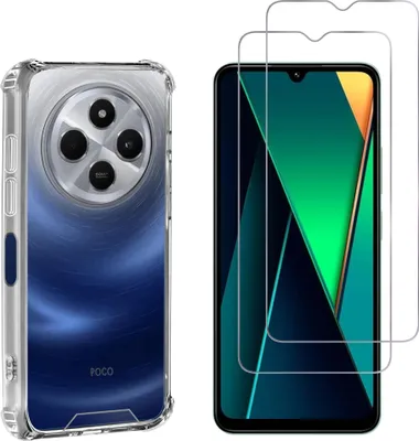 A phone case and screen protectors are displayed side-by-side against a white background.