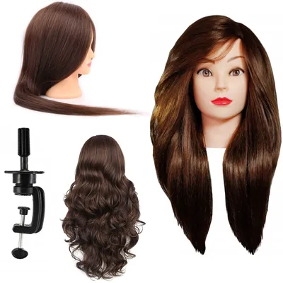 Obrázok produktu pre Tréninková hlava Alinka 80 cm brown, smíšené vlasy 60% + stojan, kadeřnická na česání, hlava na cvičení