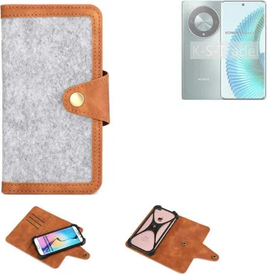 Produktbild von K-S-Trade Handyhülle kompatibel mit Honor Magic6 Lite Schutzhülle Filz-Hülle Kunst-Leder hellgrau braun (1x)