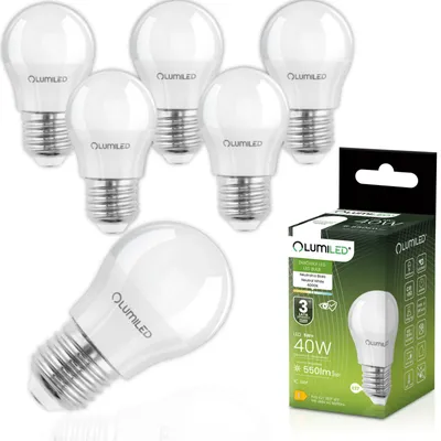 Obrázek produktu pro Sada 6 LED žárovek E27, tvar koule, 5W, náhrada za 40W, 550 lm, 4000K (neutrální bílá), světelný úhel 180°, 230V, matný povrch, nestmívatelné, balení 6 kusů