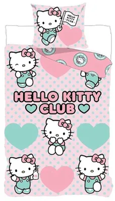 Produktbild von Unyqoos® Hello Kitty Bettbezug-Set 140x200 cm – 100% Baumwolle, inkl. Kissenbezug 60x63 cm, rosa, wendbar, für Kinderzimmer